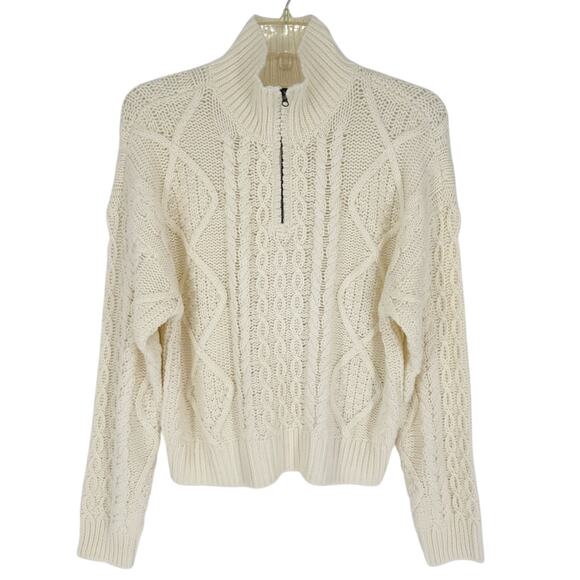 Lucky Brand Cable Knit Zip Henley Mock Neck Sweater Egret Ivory S Fishermancore - Picture 6 of 14